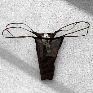 Victoria's Secret PINK Logo Mesh Strappy Thong Panty | Ganache Leopard Print